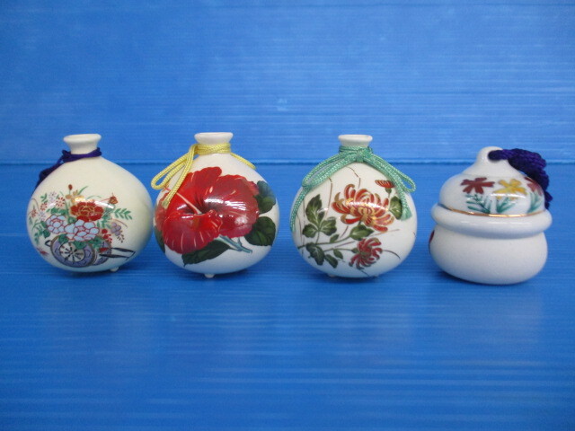 【お買得!】★花柄土鈴4点セット★ハイビスカス/彼岸花など 置鈴/民芸品/長期保管品拍卖