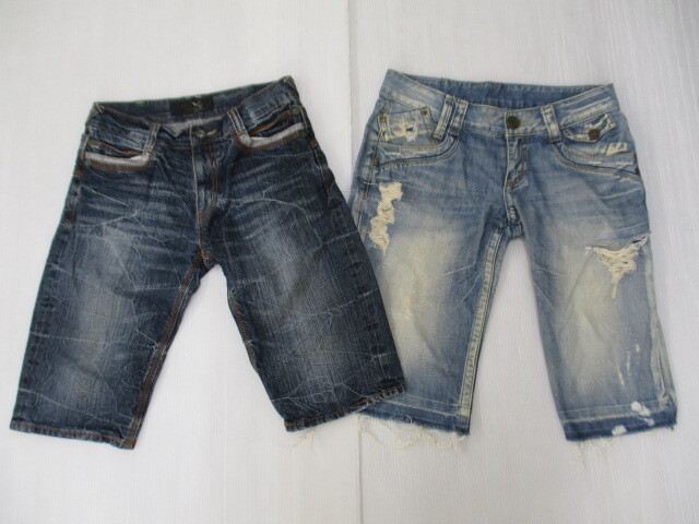 【お買得!】★ダメージデニム半ズボン2点セット★①Daily Topics/青/ウエスト79 ②Lolita/水色/サイズM 拍卖