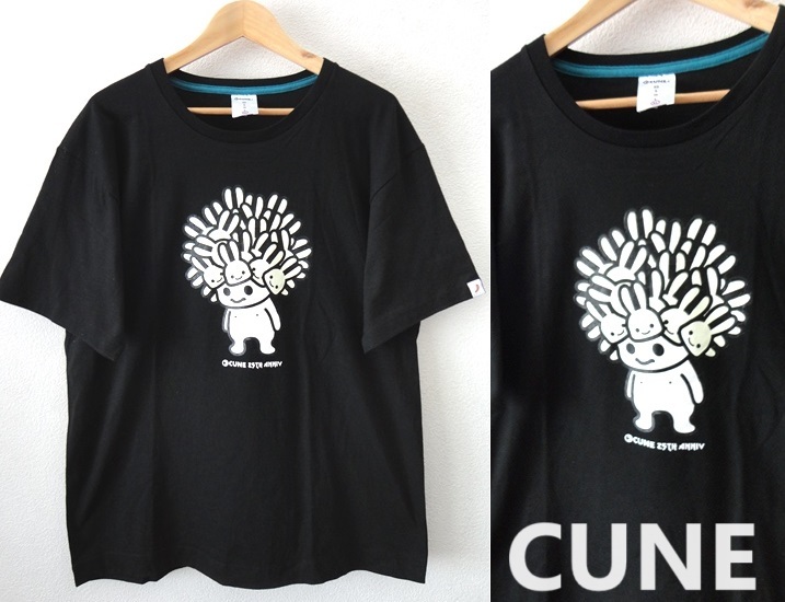 状態良好■CUNE:キューン■25周年限定品■25個さま うさぎ プリント Tシャツ■黒■XLsize拍卖