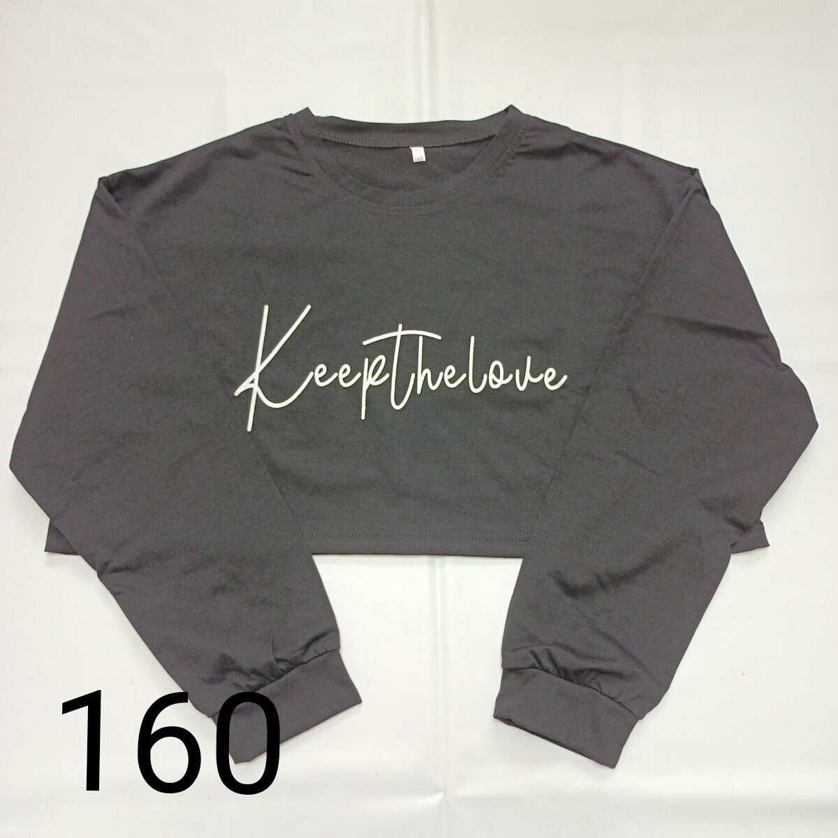 【未使用】160【黒】 子供服 女の子 長袖 Tシャツ ミドリフ トップス ショート丈 ロゴ シンプル ダンス イベント拍卖