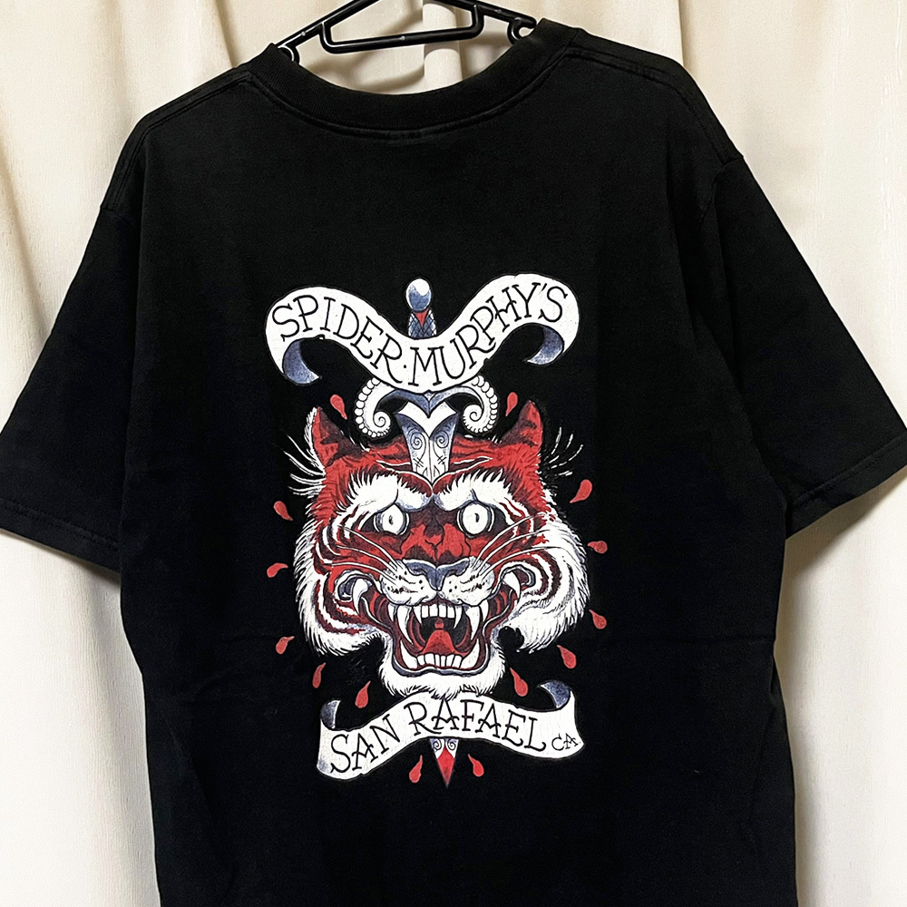 Lサイズ 90s 00s ビンテージ スカル ドクロ トラ 虎 タイガー Tattoo タトゥー 刺青 ショップオリジナルTシャツ SPIDER MURPHYS 黒ブラック拍卖