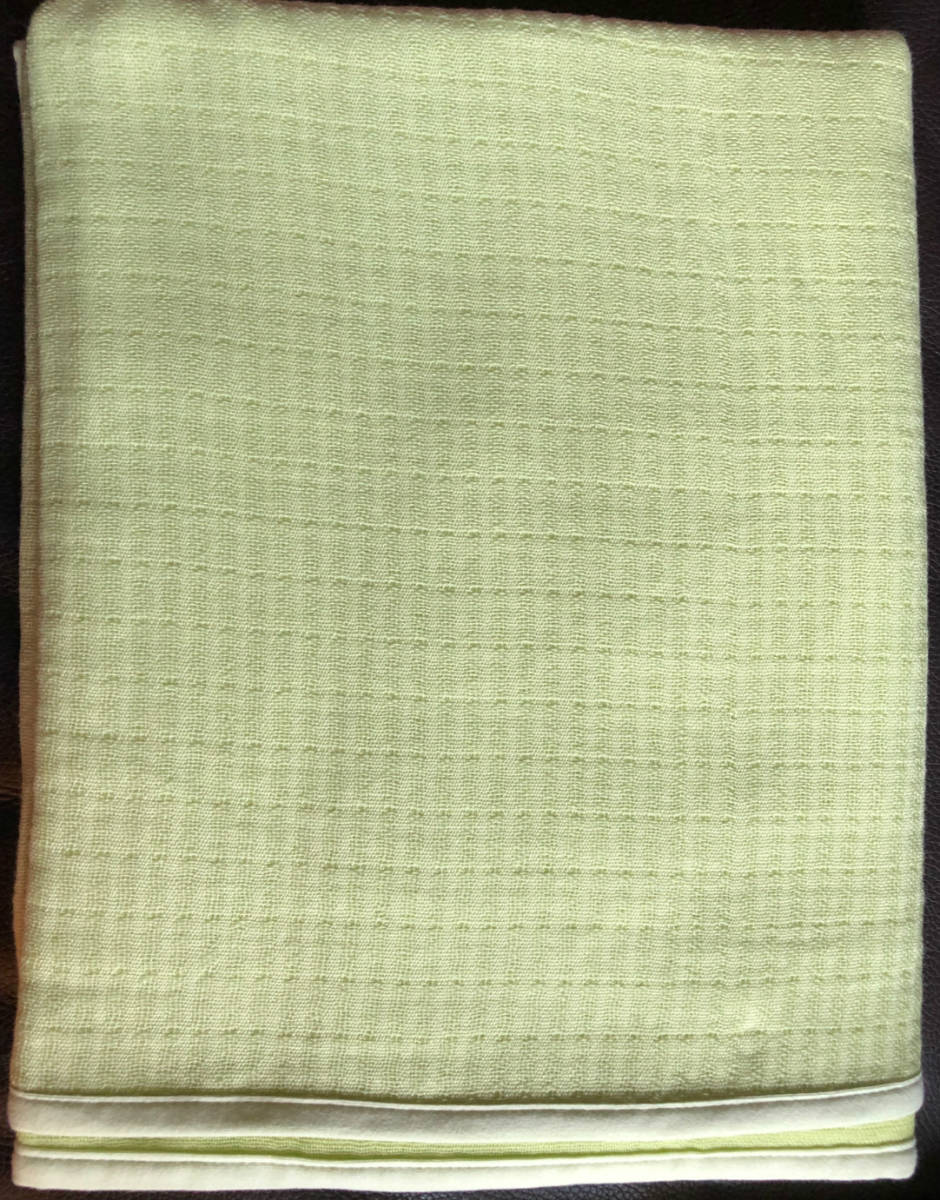 【西川寝具 SARAORI】高級ウール綿混ガーゼケット黄緑色ラージサイズB品新品格安即決拍卖