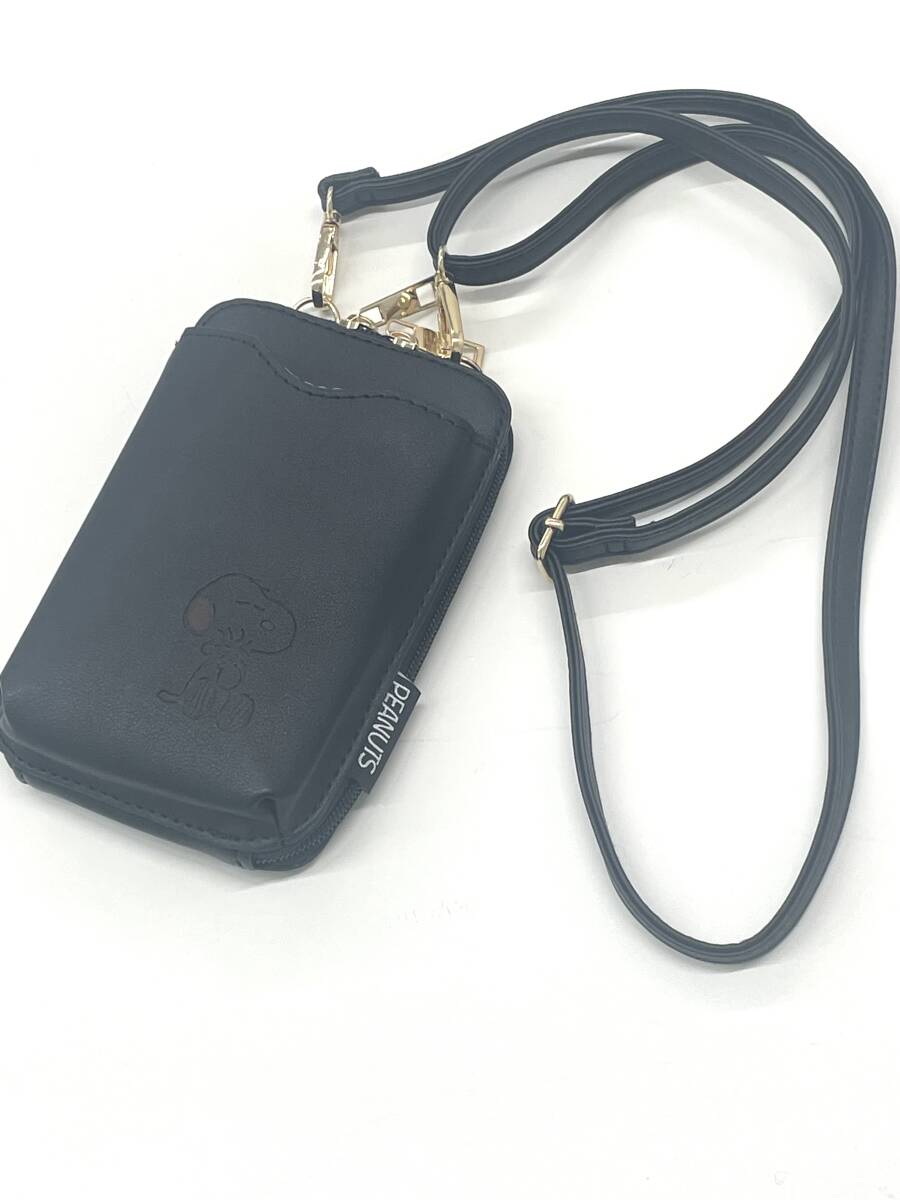 スヌーピー ショルダーポーチ スマホ タバコなど 黒 約17㎝×11㎝拍卖