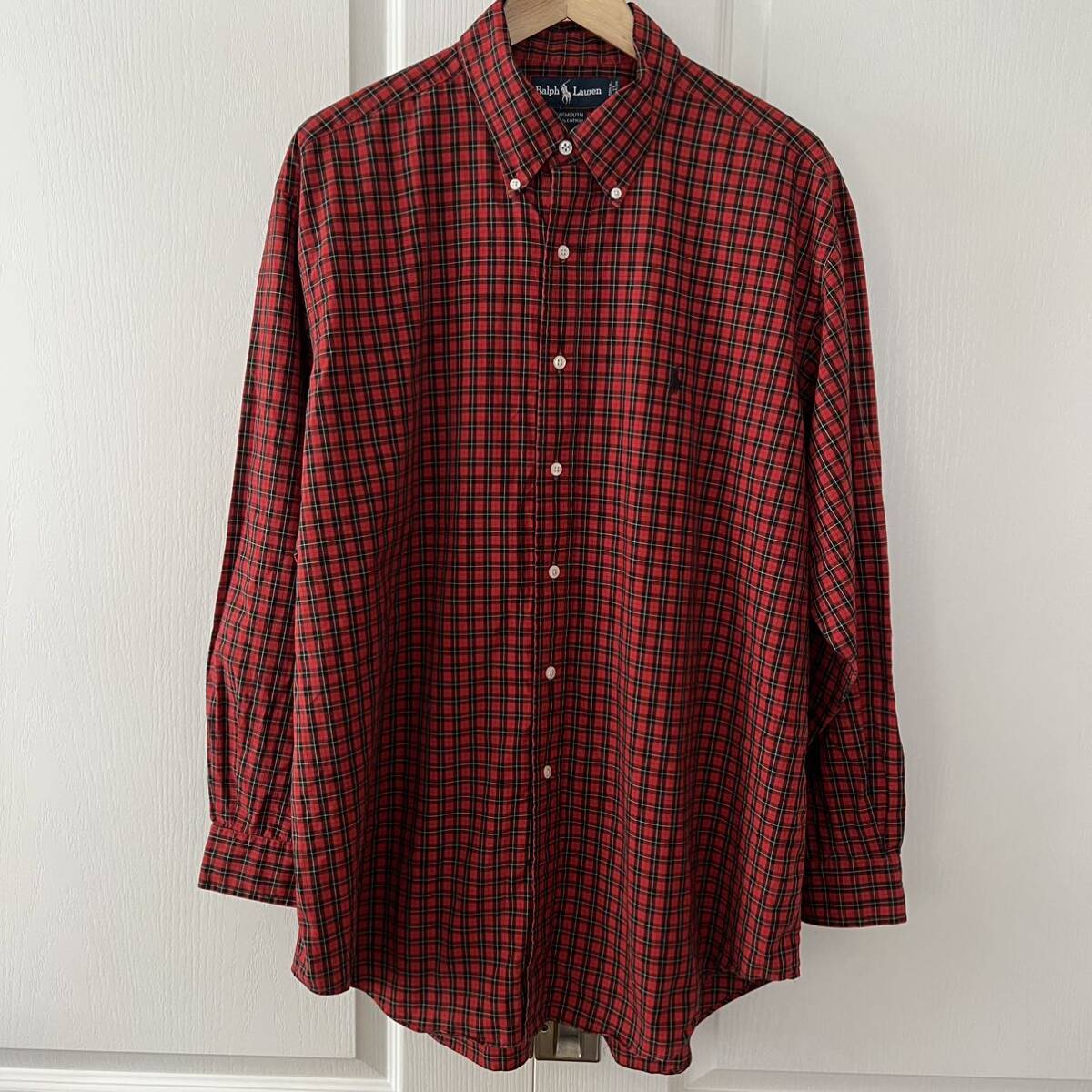 Ralph Lauren ラルフローレン チェック 長袖 シャツ 17 XL 大きいサイズ ボタンダウン 赤 黒 レッド ブラック ポニー刺繍拍卖