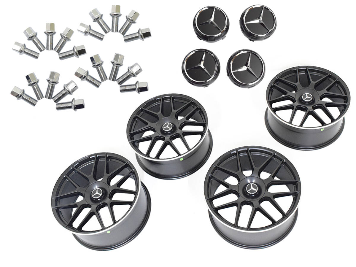 W222 W223 20インチ アルミ ホイール マットブラック 1台分 8.5J 9.5J S11M 専用ボルト マーク ベンツ Sクラス 等 カスタム 補修 セット拍卖