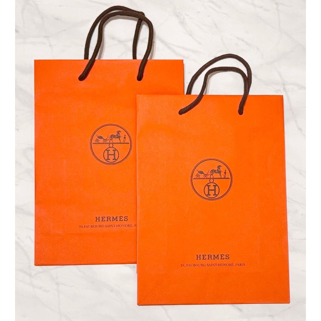 エルメスHERMES ショップ袋2枚 Mサイズ 紙袋 ショッパー,,拍卖