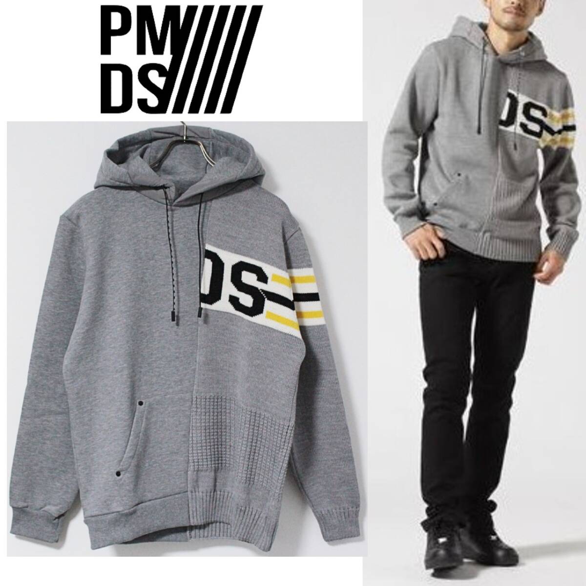 新品 P.M.D.S. イタリー製 切り替えデザイン スウェット&ニットパーカー XL K4128拍卖