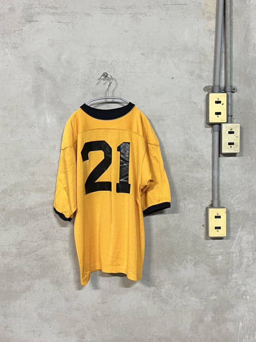 70s 70年代 チャンピオン champion バータグ アメフトフットボール Tシャツ レア USA アメリカ 古着 リンガー トリム 2トン OLD スポーツ拍卖