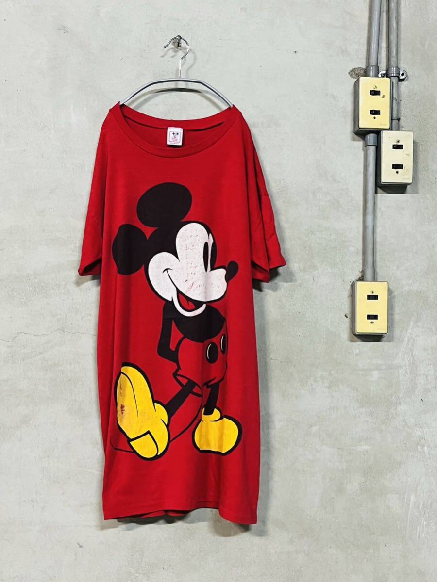 90s 90年代 ディズニー Disney ビンテージ ミッキー Tシャツ 大判 レア USA アメリカ 古着 シングルステッチ 半袖 タグ レア レッド拍卖