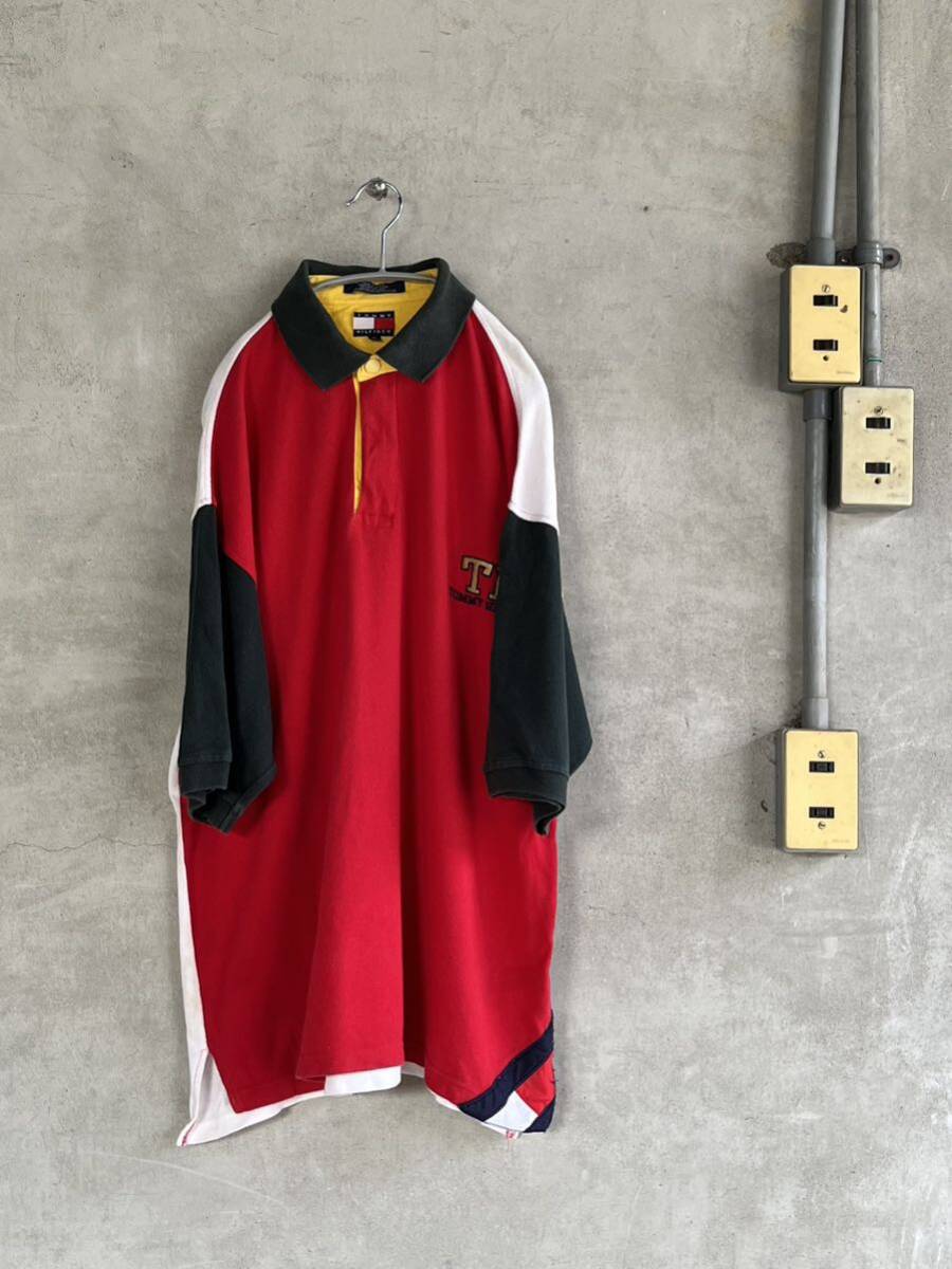 90s 90年代 OLD TOMMY HILFIGER オールド トミーヒルフィガー マルチカラー 半袖 ポロシャツ 当時 ビンテージ 古着 BIG 大きいサイズ拍卖