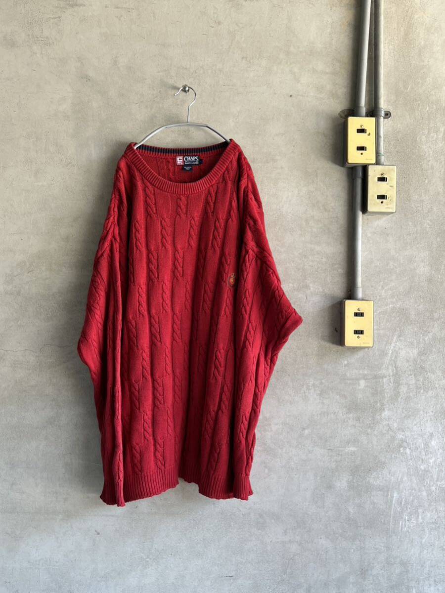 90s 90年代 ラルフローレン チャップス CHAPS POLO ポロ ケーブル アラン 無地 セーター ニット 当時 ビンテージ 古着 ビッグ シルエット拍卖
