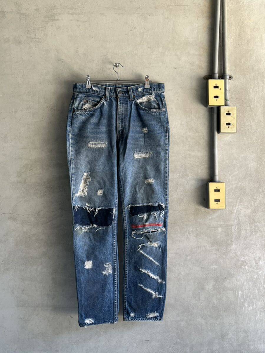 80s 80年代 Levis 505 オレンジタブ リーバイス ビンテージ テーパード クラッシュ デニム ジーンズ USA 古着 レア 米国 オリジナル パッチ拍卖