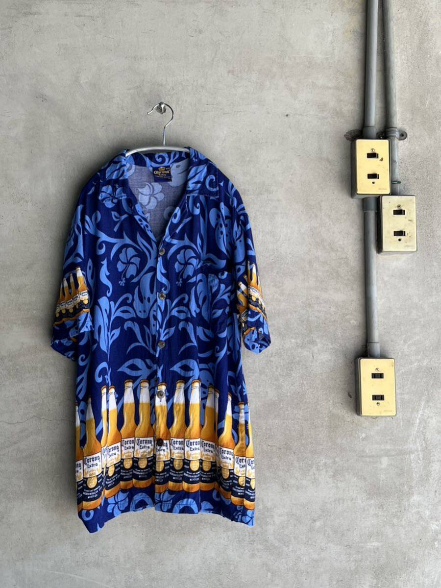 90s 90年代 コロナ ビール CORONA EXTRA 総柄シャツ レーヨン ビンテージ 古着 半袖 USA ユーロ EUROヨーロッパ アメカジ アロハ レア 酒拍卖