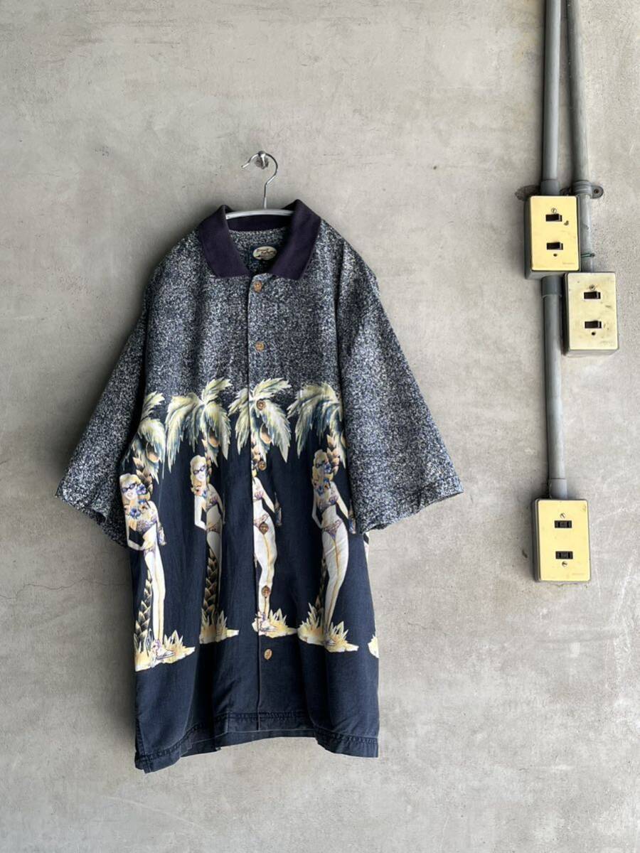 90s 90年代 Tommy Bahama アロハシャツ ハワイアン 総柄シャツ レーヨン ビンテージ 古着 コットン 綿 半袖US ユーロ アメカジ ビンテージ拍卖