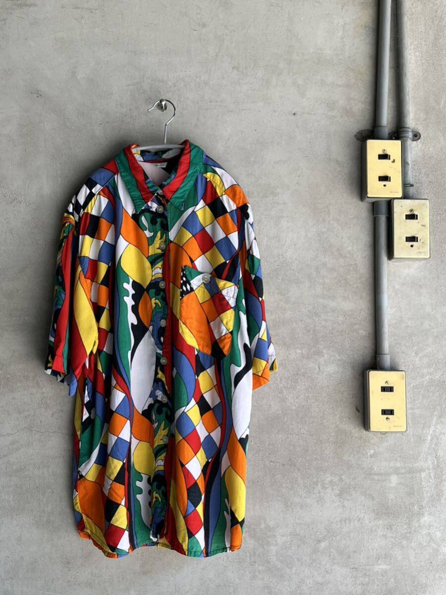 80s 80年代 90s 90年代 総柄シャツ レーヨン ビンテージ 古着 コットン 綿 半袖 USA ユーロ EUROヨーロッパ アメカジ サイケ サイコ拍卖