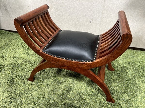 §展示使用品【 カルティニチェア / 本革 チーク無垢材 レザークッション スツール サイドチェア 腰掛け 椅子/イス】P08171拍卖