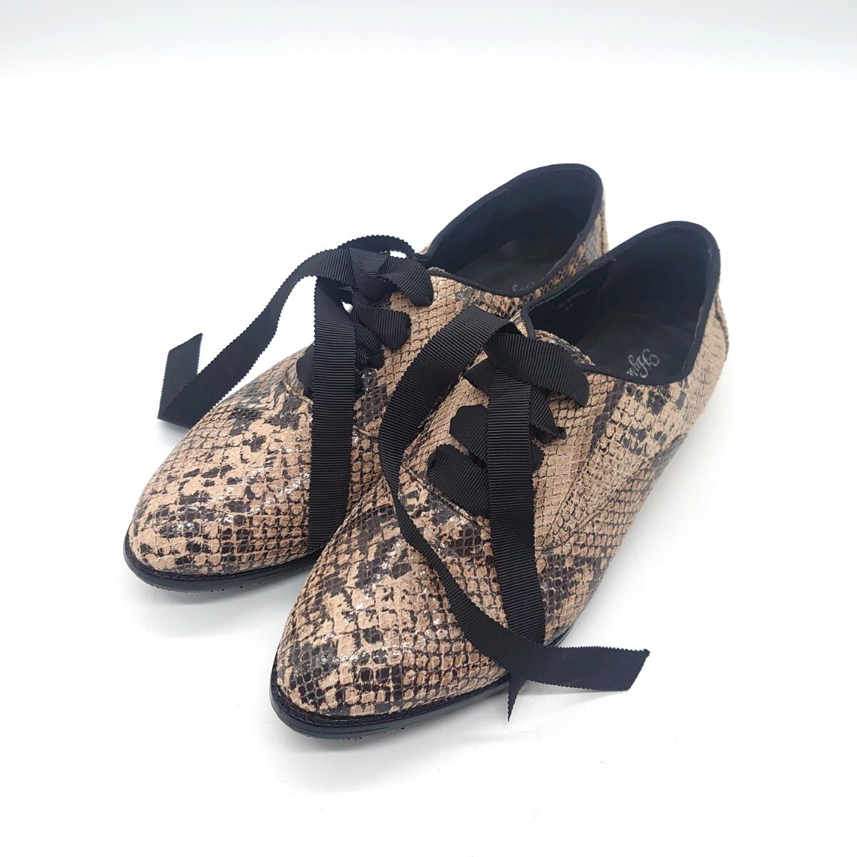 HYSTERIC GLAMOUR ヒステリックグラマー レディース レースアップ フラットシューズ ローカットスニーカー パイソン ブラック tp-24x904拍卖