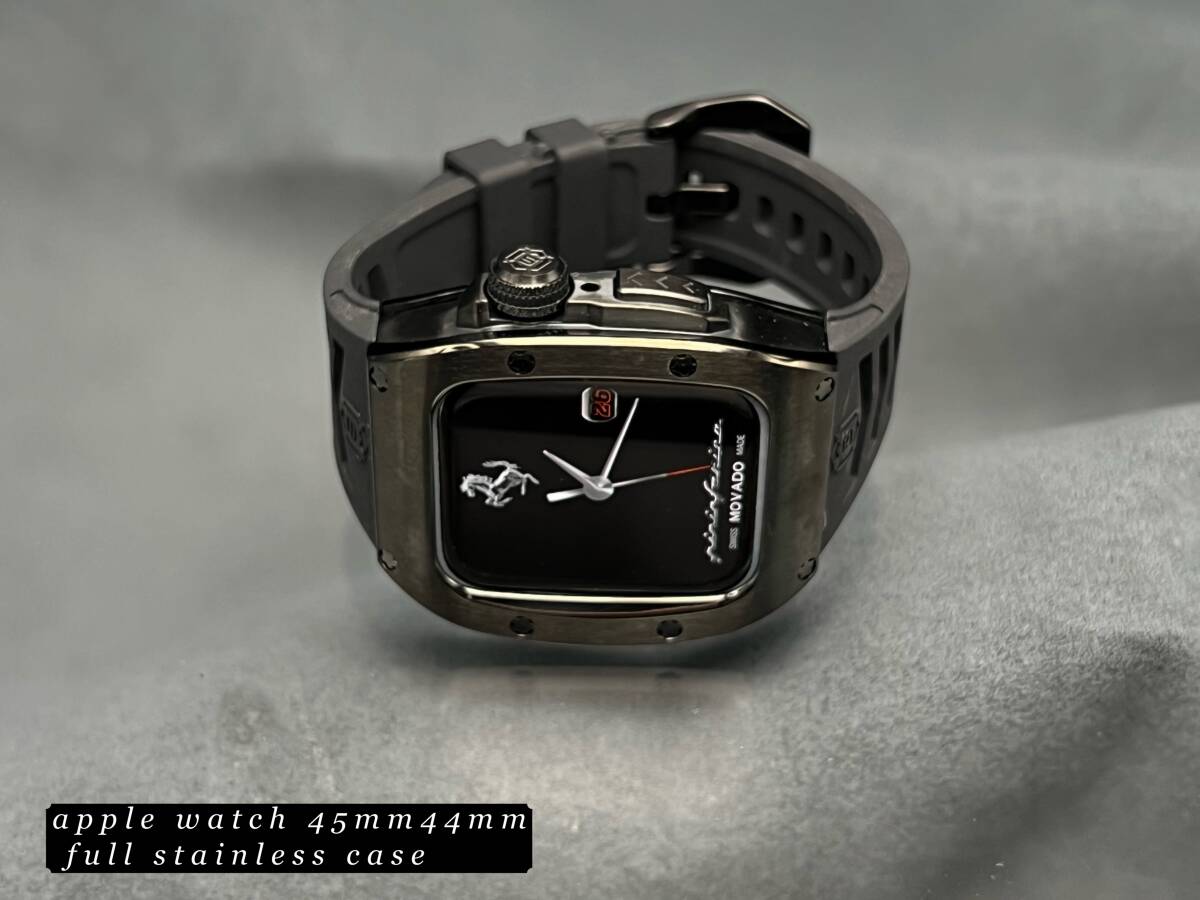 アップルウォッチ ブラック ステンレス ケース ラバー ベルト シリーズ789 applewatch 45mm 44mm拍卖