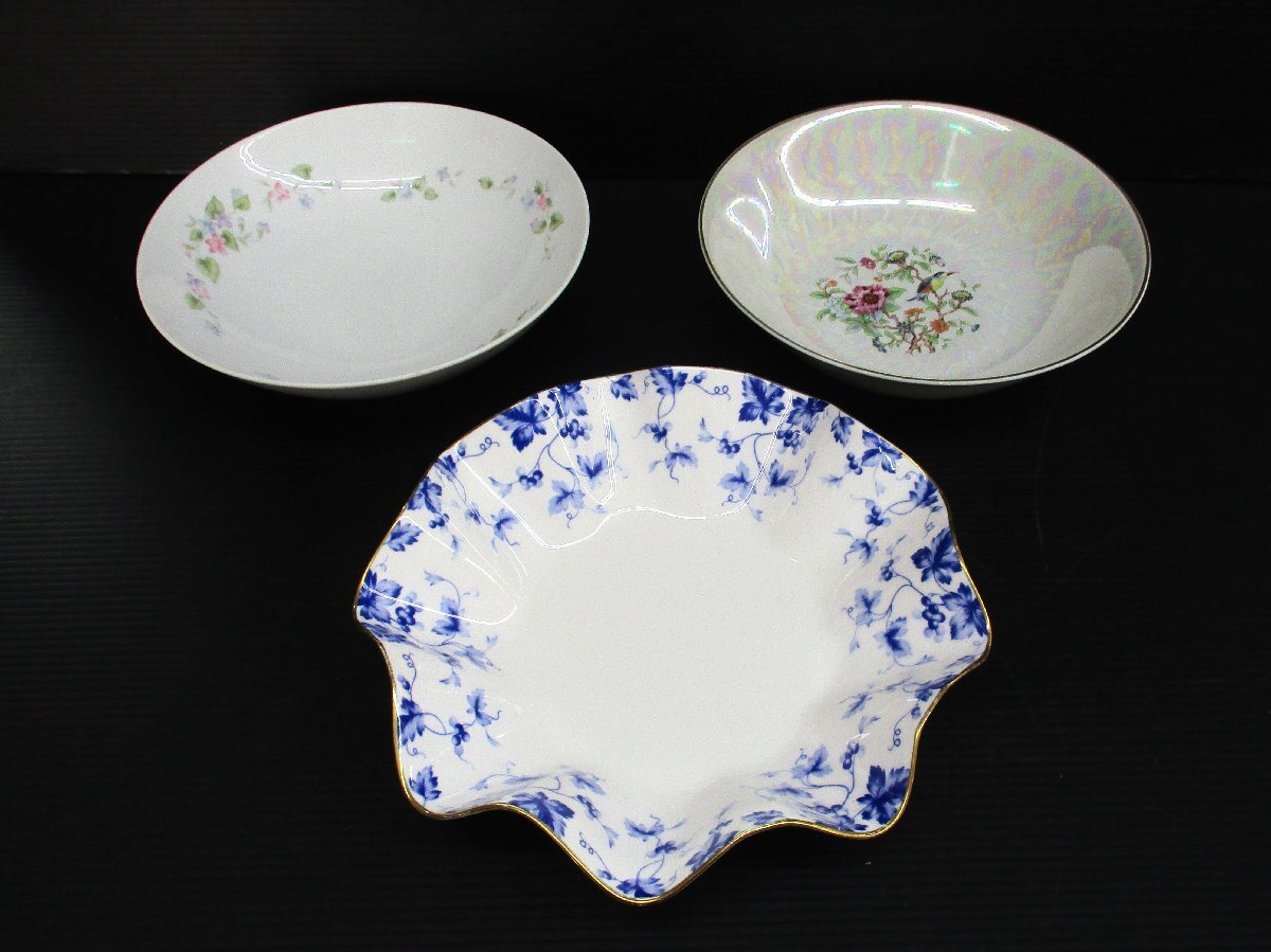 ★ 98102 ボウル 鉢 フラワー 3種類 Songo/NARUMI他 花鳥 φ26 × 高さ6㎝ 中古 ★拍卖