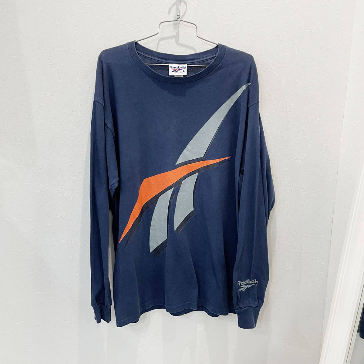 90s リーボック ロゴ Tシャツ 長袖 サイズ L アメリカ製 ネイビー ブルー拍卖
