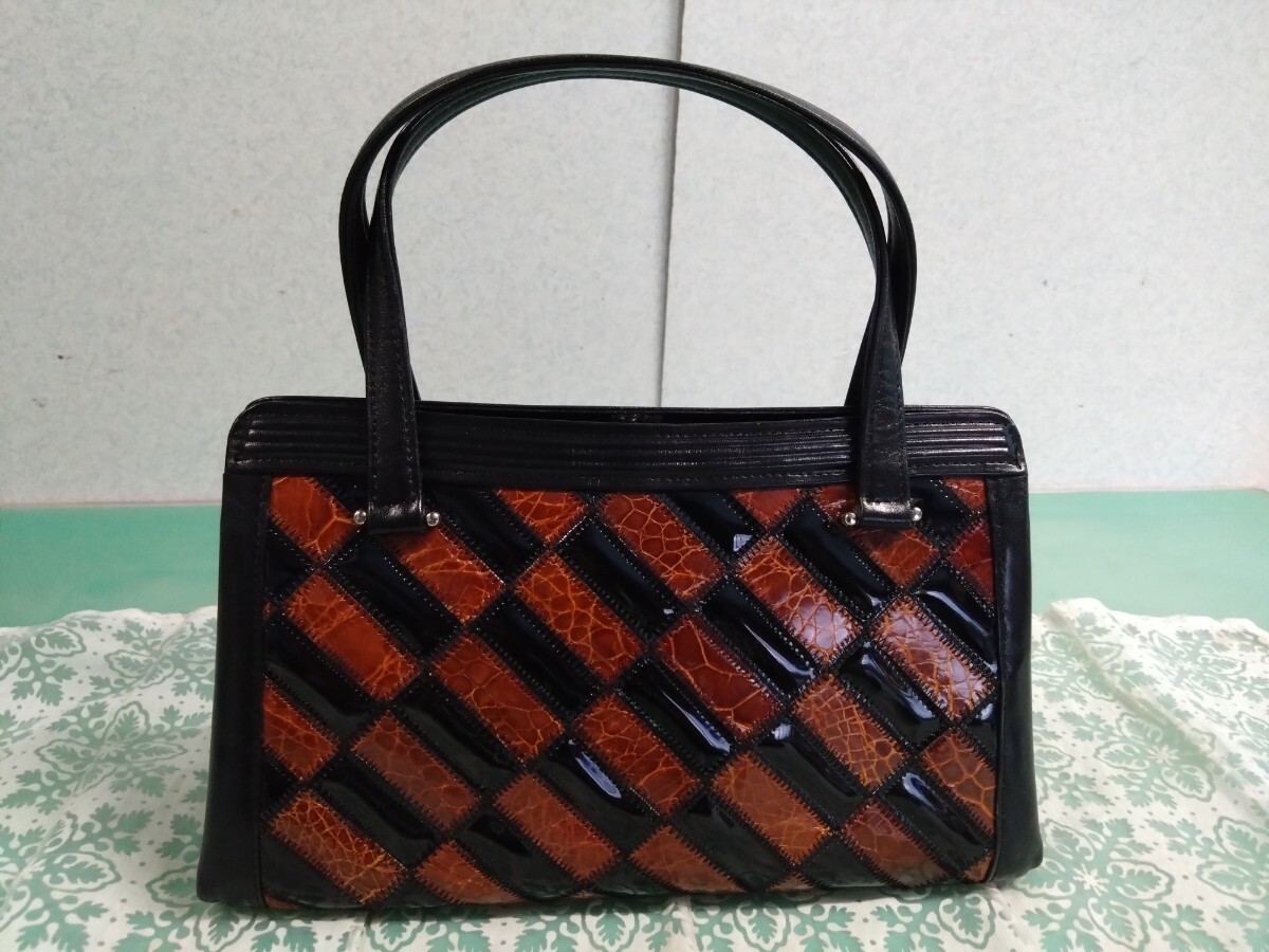 ● レザー 型押 パッチワーク調 バッグ ハンドバッグ 和装 洋装 多色性 着物バッグ 行事 成人式 冠婚葬祭 中古 美品 ③拍卖