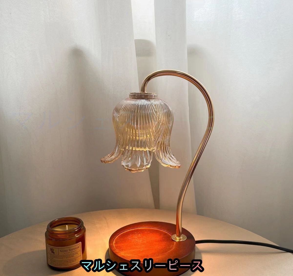 ins風!小夜灯 電気スタンド 木製キャンドルウォーマー ベッドルームランプ ワックスランプ アロマセラピーワッ電球2個付属TL31拍卖