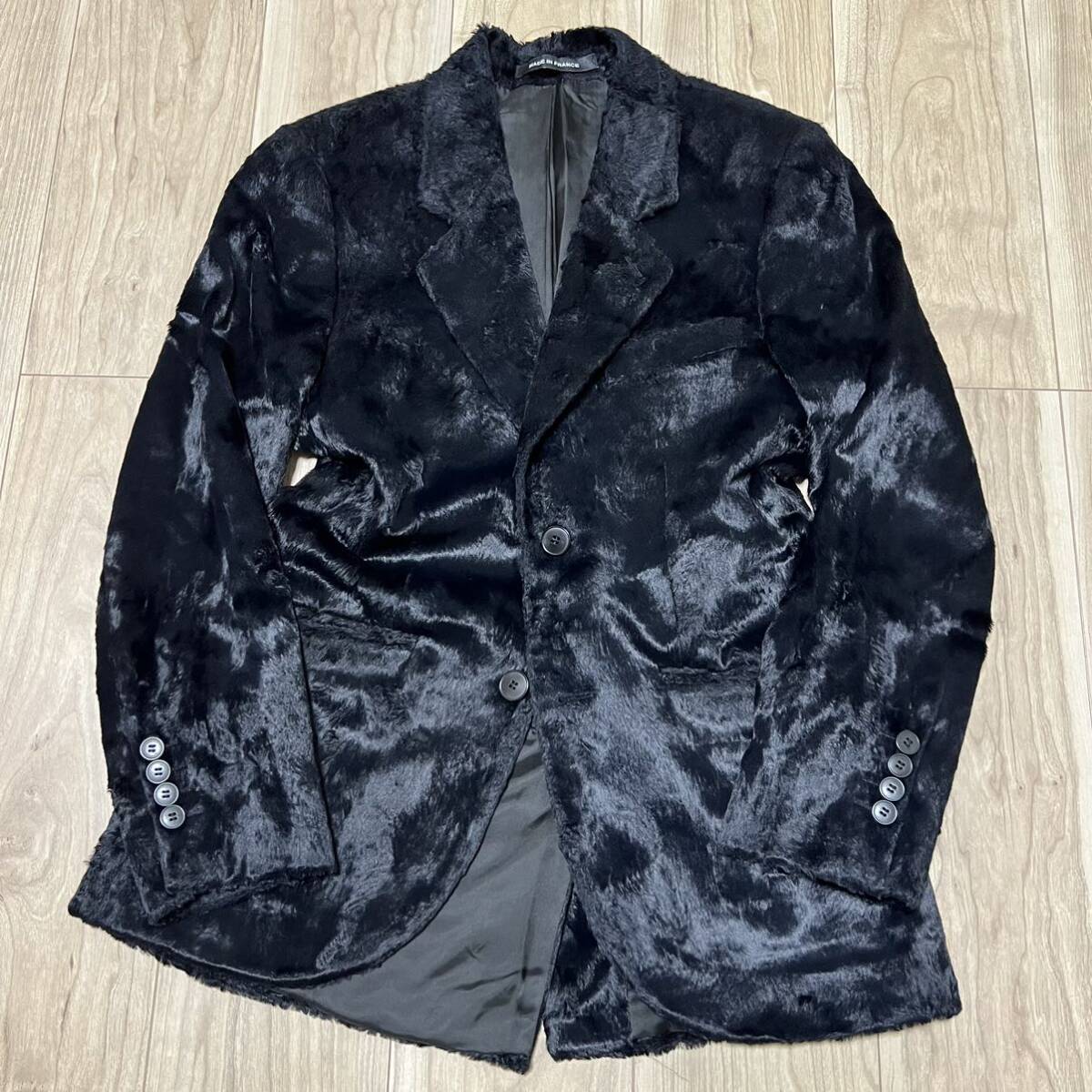 ★激レア★agnes b.HOMME アニエスベー オム 美品 光沢 起毛 テーラードジャケット ブレザー 黒 ブラック メンズ サイズ44 シャギー R-6410拍卖