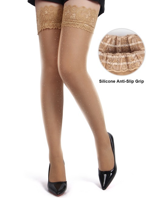 3571-2 大きいサイズ体重40-120kg 太腿周り46-70cm ガーターストッキング ニーハイ 網タイツ ベージュ セクシーストッキング拍卖
