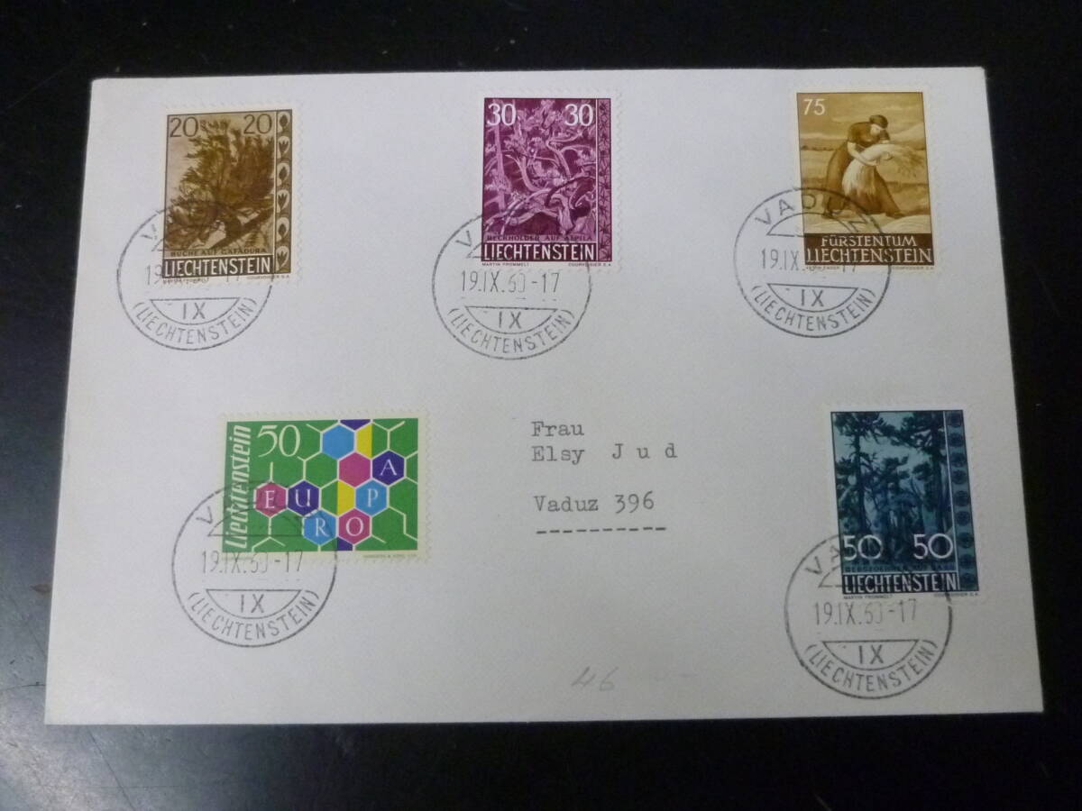 24L M №46 リヒテンシュタイン切手カバー 1960年 SC#343・353-56 5種貼 5印付 市内便 ※説明欄必読拍卖