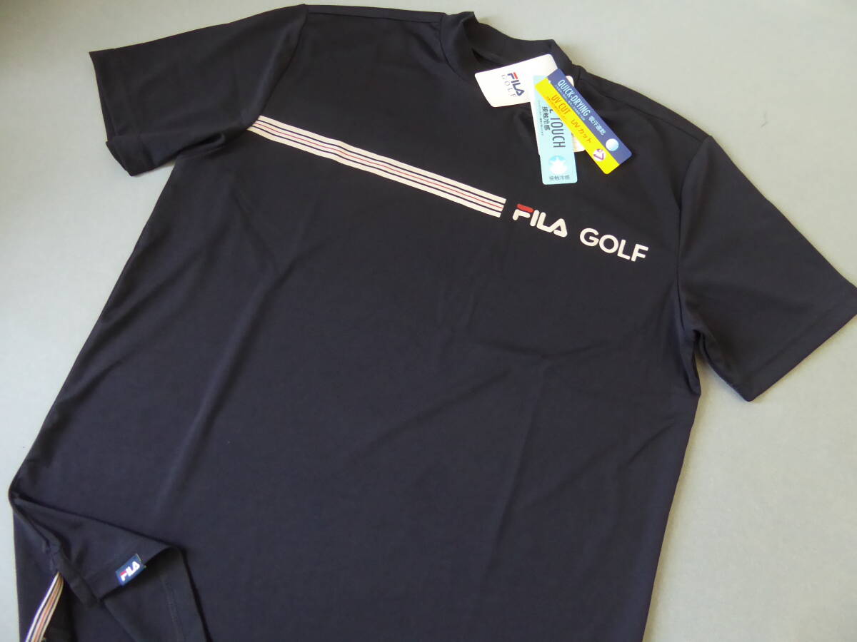 FILA GOLF フィラ ゴルフ 接触冷感 吸汗速乾 UV CUT ストレッチ モックネック半袖シャツ LL 紺 拍卖