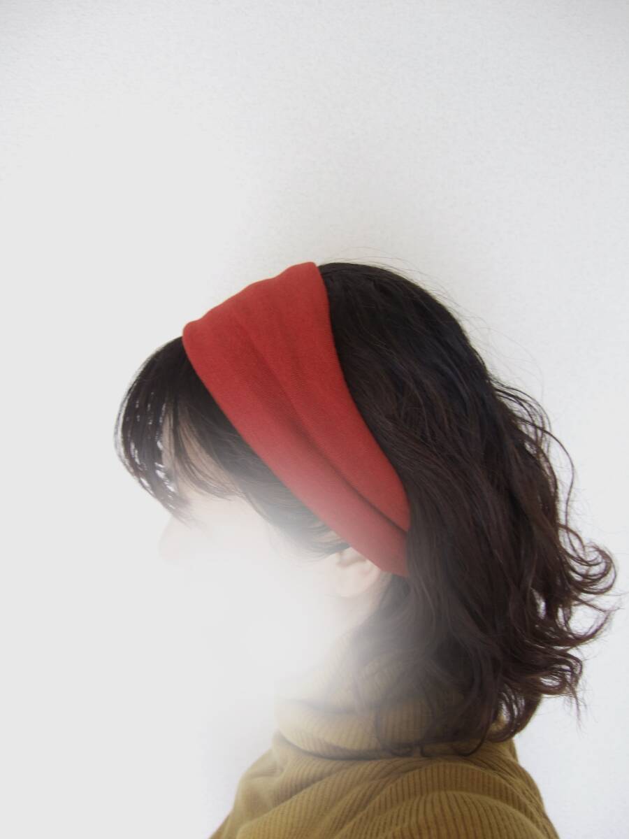 即決★ハンドメイド 秋冬に こっくり大人の赤 艶っとウール100% ゆるっとニットのゆるターバン** 耳までかぶせて防寒に 冬支度拍卖