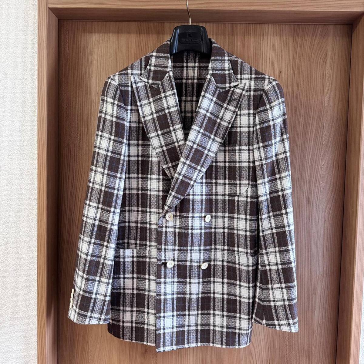 美品 PICK&SWAY SELFLEX イタリア生地 ウール コットン ダブルブレストジャケット テーラードジャケット ピック&スウェイ オンワード樫山拍卖