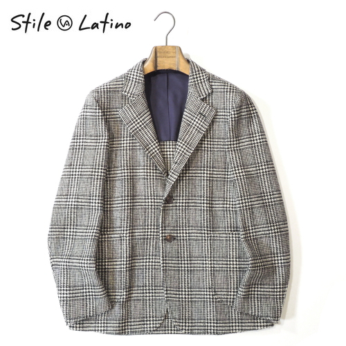 【50%OFF・新品・42】STILE LATINO(スティレ ラティーノ)ROMOLO ウールグレンチェック シングル3Bアンコンジャケット ブラック×ホワイト拍卖