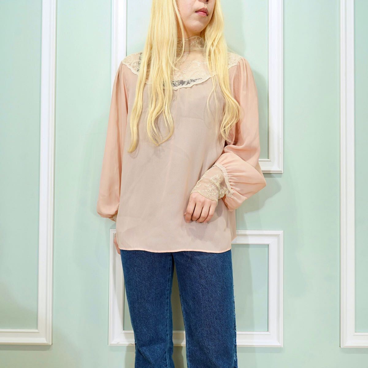 *SPECIAL ITEM* 70's USA VINTAGE LACE DESIGN BLOUSE/70年代アメリカ古着レースデザインブラウス 拍卖