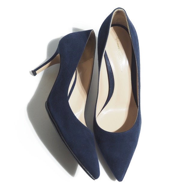 P0870R13 ▼Gianvito Rossi ジャンヴィトロッシ▼ GIANVITO 70 スエード ポインテッドトゥ ヒール パンプス ネイビー 37.5/24cm 紺 秋~春拍卖
