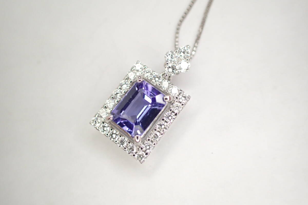 12/美品 Pt850×Pt900 タンザナイト0.74ct ダイヤ ネックレス拍卖