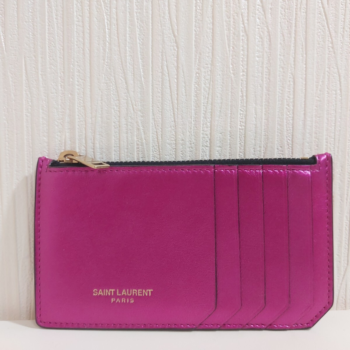 サンローラン フラグメントケース コインカードホルダー コンパクト財布 レザー メタリックピンク 458583拍卖