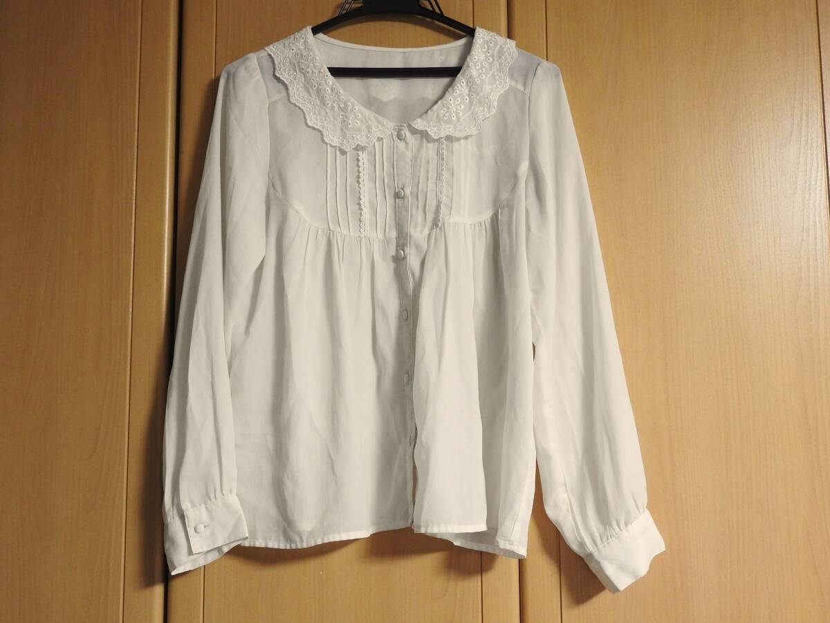 ブラウス ペタルカラー フリル Mサイズ レース きれいめ 薄手拍卖