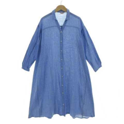 サマンサモスモス SM2 スキッパー前開きシャツワンピース MFT-1104515 ミモレ丈 リネン混 ブルー 青 F レディース拍卖