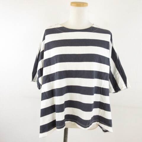 グリーンレースメイド green lace made カットソー ボーダー ドルマン 七分袖 白 グレー *A160 レディース拍卖