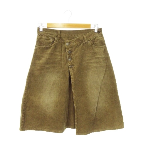 ピュアルセシン pual ce cin raciqu スカート ラップ 台形 フレア ひざ丈 コーデュロイ コットン ビンテージ加工 茶 ブラウン /AH2拍卖