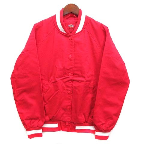 ディッキーズ Dickies スタジャン ジャケット ブルゾン バック カレッジロゴ プリント レッド 赤 M 美品 レディース拍卖
