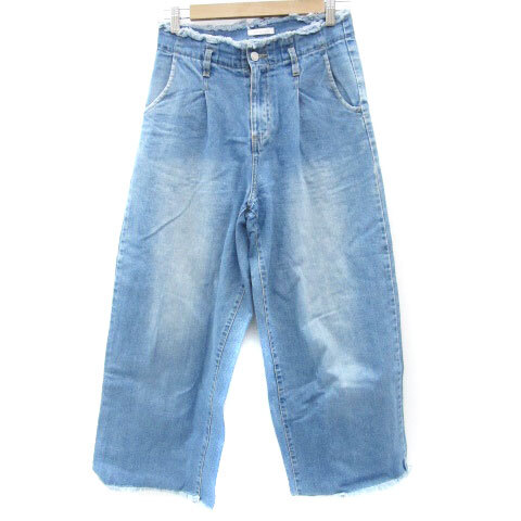 オリーブデオリーブ OLIVE des OLIVE デニムパンツ ジーンズ ワイドパンツ アンクル丈 フリンジ ウォッシュ加工 M 水色 レディース拍卖