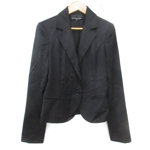エムプルミエ M-Premier テーラードジャケット ミドル丈 シングルボタン ウール シルク混 38 M 黒 ブラック /FF21 レディース拍卖