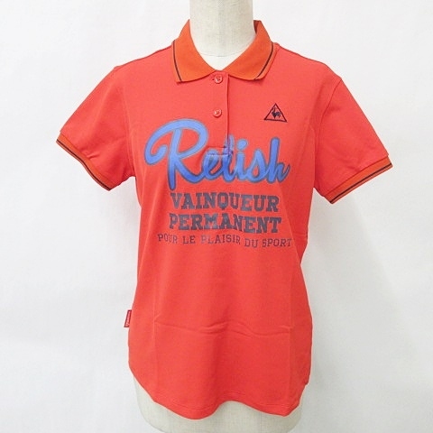 ルコックスポルティフ le coq sportif ゴルフ シャツ ポロシャツ 半袖 プリント 刺繍 赤 レッド 紺 ネイビー L レディース拍卖