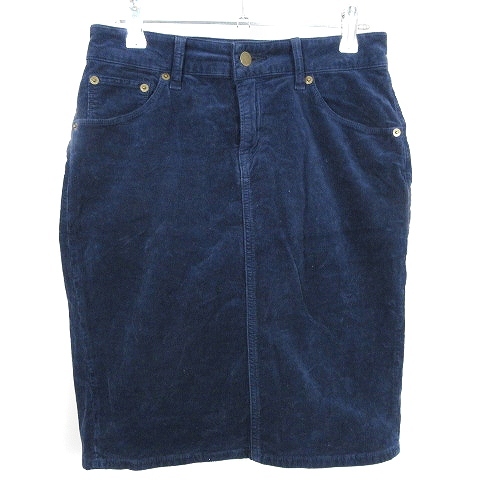 シップス STYLISH STANDARD スカート タイト ひざ丈 ジップフライ スリット コーデュロイ コットン 無地 M 青 ブルー レディース拍卖