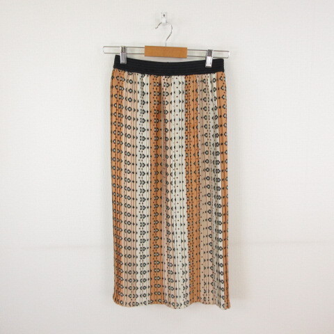 ステラシフォン STELLA CIFFON スカート ひざ丈 プリーツ 総柄 ベージュ 茶 36 *T642 レディース拍卖