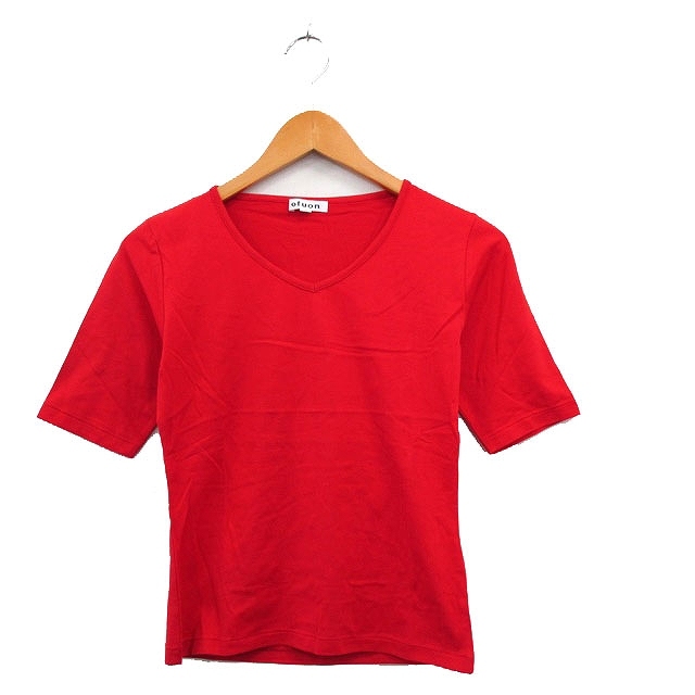 オフオン ofuon Tシャツ カットソー 半袖 Vネック コットン シンプル 38 レッド 赤 /KT13 レディース拍卖