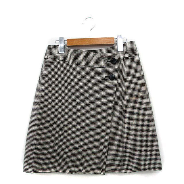 エフデ ef-de ラップ 台形 スカート ミニ ウール 千鳥格子 9 ブラック 黒 /KT11 レディース拍卖