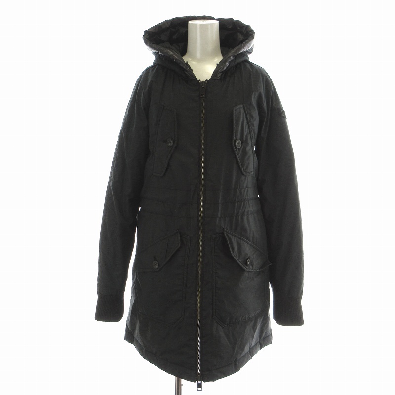 ディーゼル DIESEL ダウンコート ロング ジップアップ フード XXS 黒 ブラック /NW10 レディース拍卖